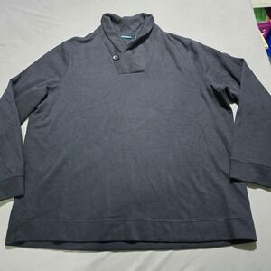 Perry Ellis Shawl Collar Pullover Mens 3XLT Navy Blue Button Neck Sweater